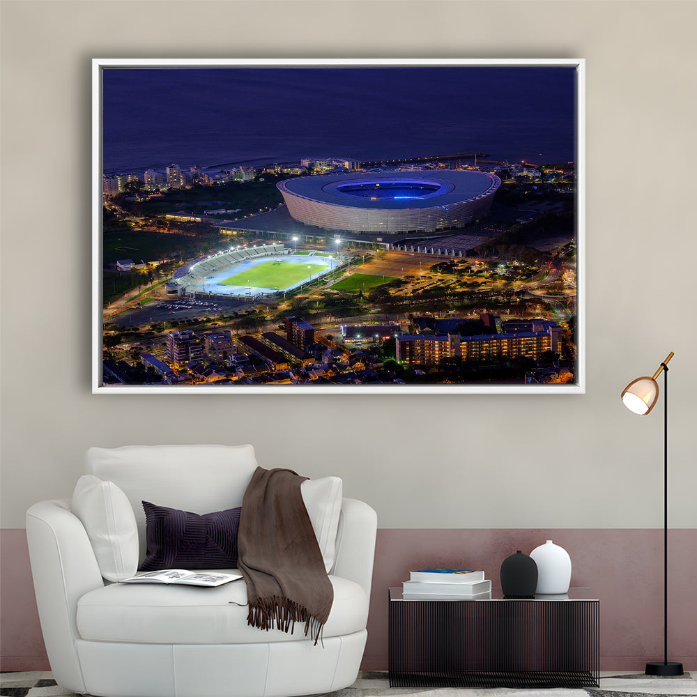 Cape Town Stadium at Night, Stadium Canvas, Sport Art, Framed Canvas Print Wall Art, Floating Frame