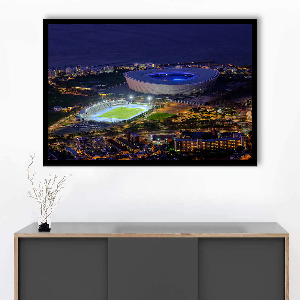Cape Town Stadium at Night, Stadium Canvas, Sport Art, Gift for him, Framed Art Print Wall Decor, Picture Framed