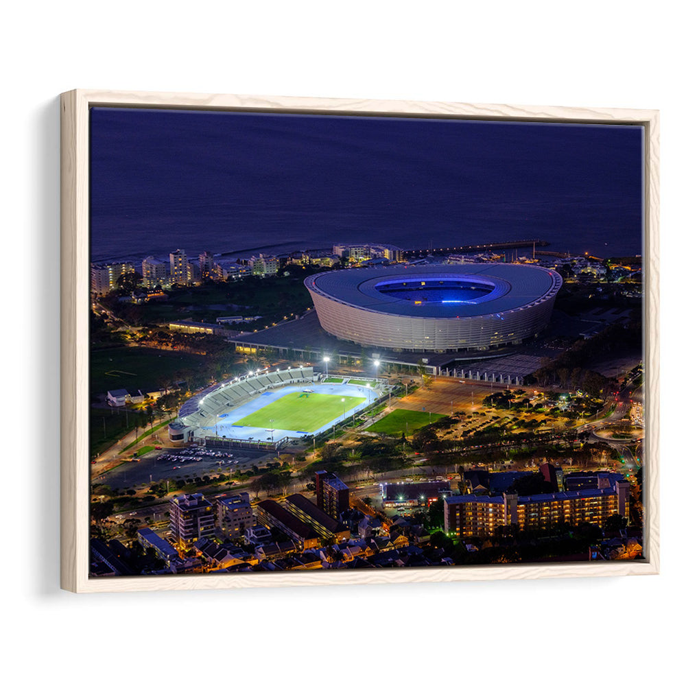 Cape Town Stadium at Night, Stadium Canvas, Sport Art, Framed Canvas Print Wall Art, Floating Frame