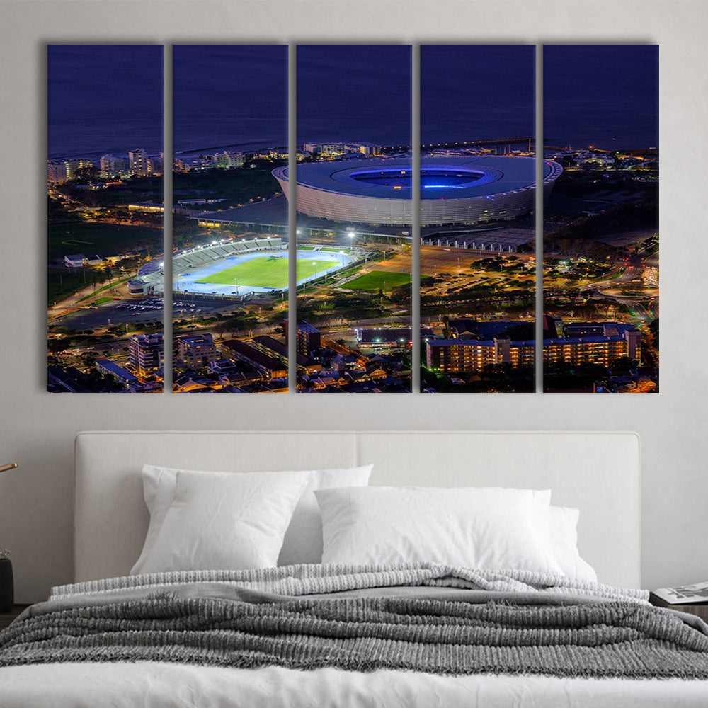 Cape Town Stadium at Night, Stadium Canvas, Sport Art, 5 Panel B, Extra Large Canvas, Canvas Print Wall Art