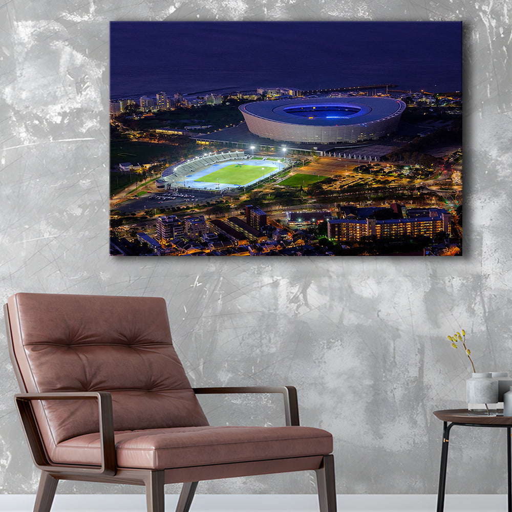 Cape Town Stadium at Night, Stadium Canvas, Sport Art, Gift for him, Man Cave Decor, Art Print, Canvas Print Wall Art