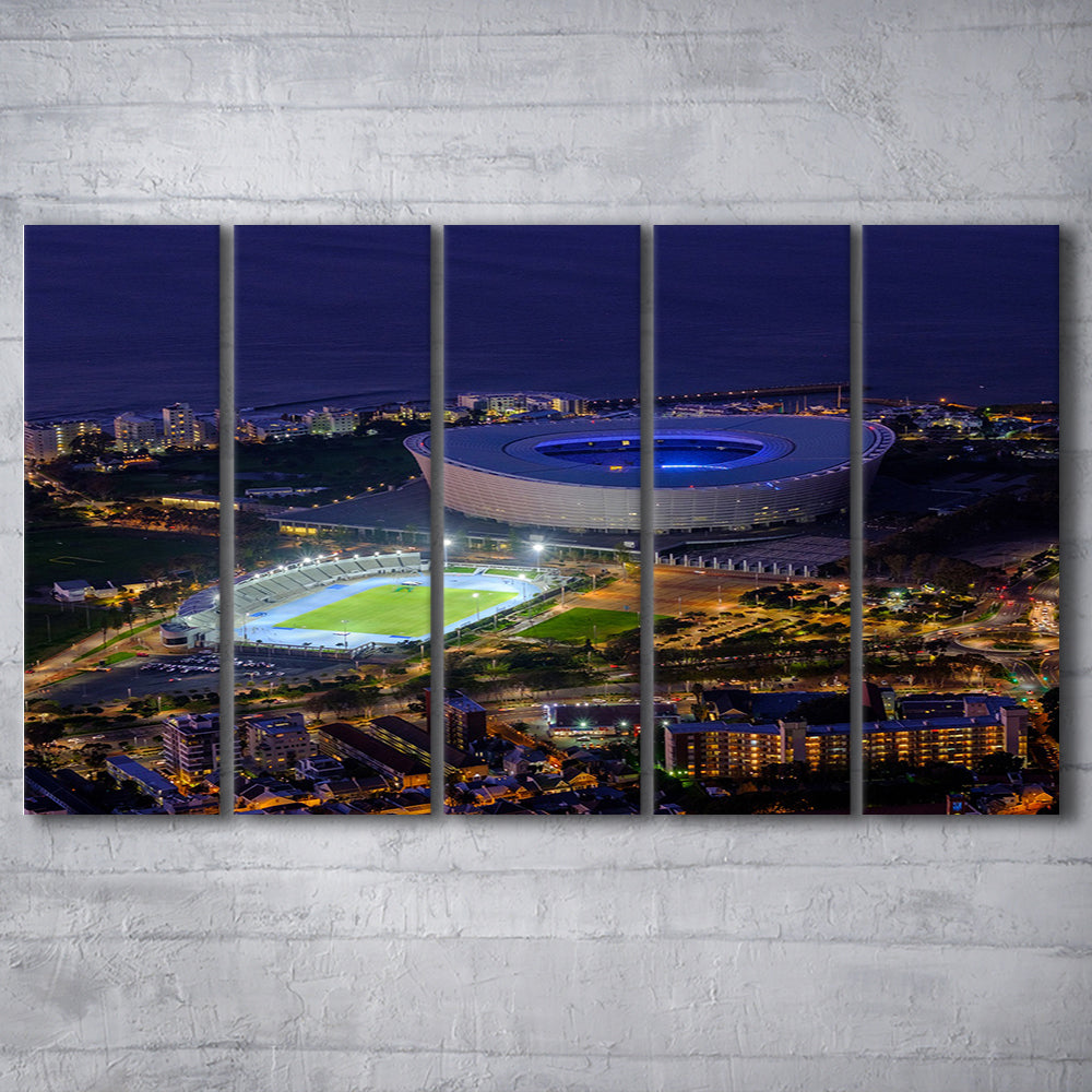 Cape Town Stadium at Night, Stadium Canvas, Sport Art, 5 Panel B, Extra Large Canvas, Canvas Print Wall Art