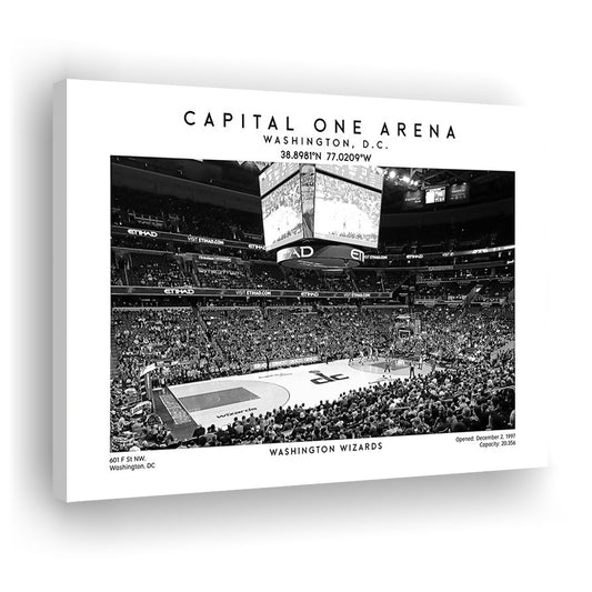 Capital One Arena Stadium Black And White, Washington Wizards Basketball Art Print, Canvas Print Wall Art, Man Cave Gift