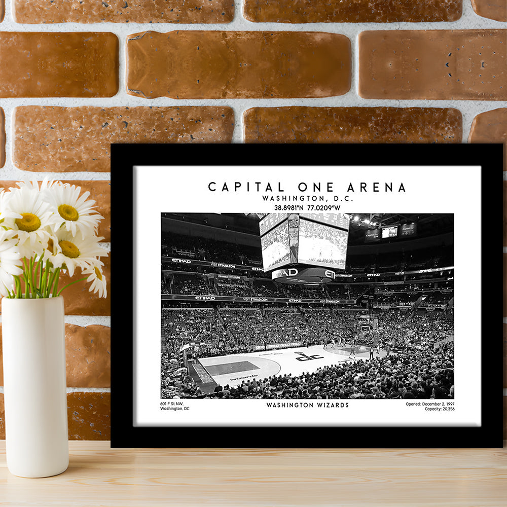 Capital One Arena Stadium Black And White, Washington Wizards Basketball Art Print, Framed Art Print Wall Decor