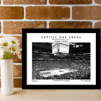 Capital One Arena Stadium Black And White, Washington Wizards Basketball Art Print, Framed Art Print Wall Decor