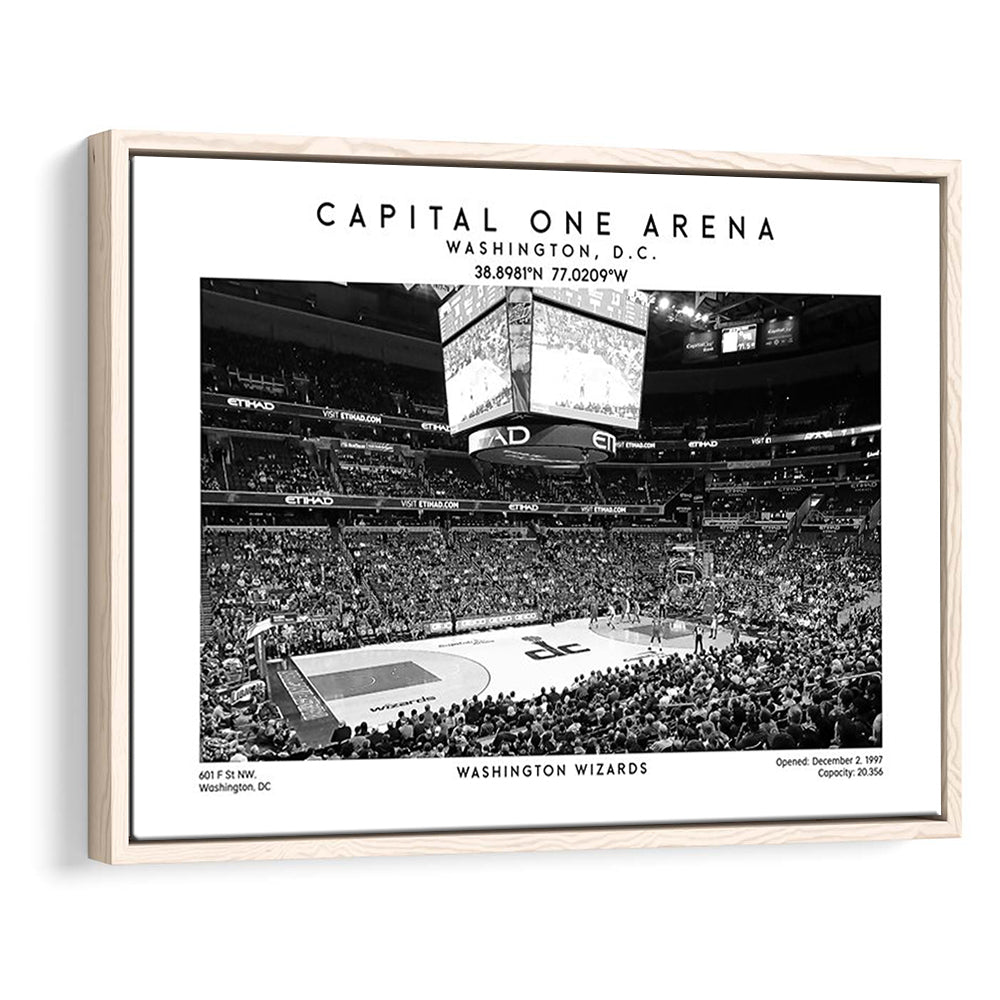 Capital One Arena Stadium Black And White, Washington Wizards Basketball Art Print, Framed Canvas Print Wall Art