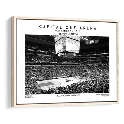 Capital One Arena Stadium Black And White, Washington Wizards Basketball Art Print, Framed Canvas Print Wall Art