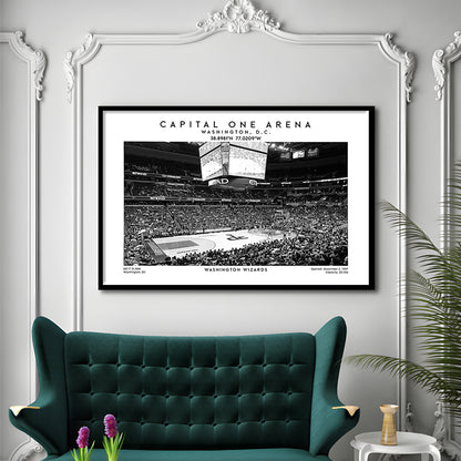Capital One Arena Stadium Black And White, Washington Wizards Basketball Art Print, Framed Art Print Wall Decor
