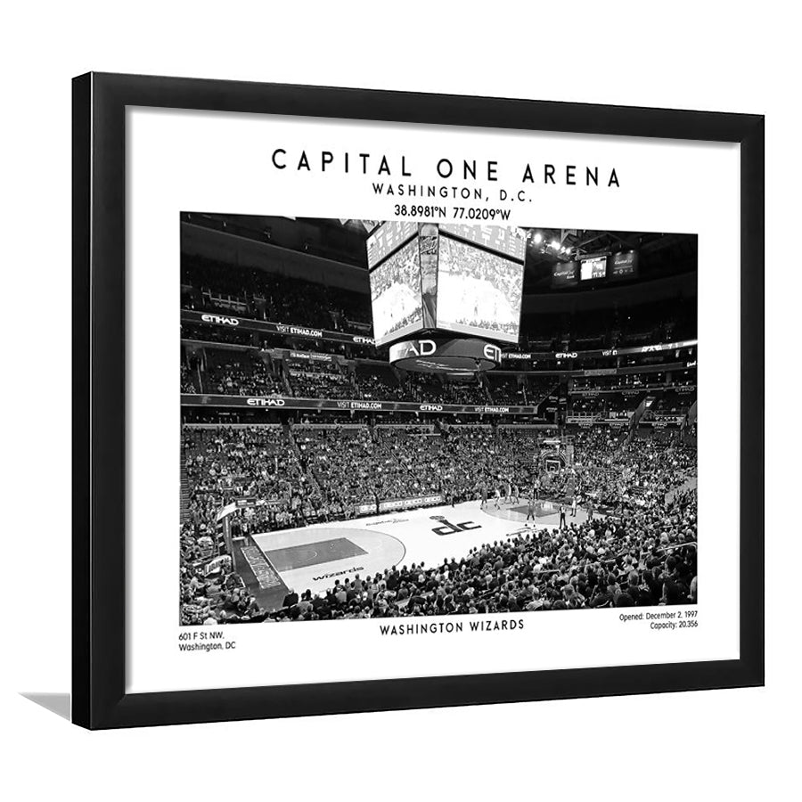 Capital One Arena Stadium Black And White, Washington Wizards Basketball Art Print, Framed Art Print Wall Decor