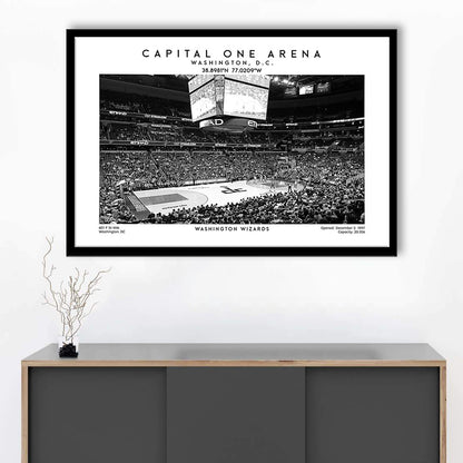 Capital One Arena Stadium Black And White, Washington Wizards Basketball Art Print, Framed Art Print Wall Decor