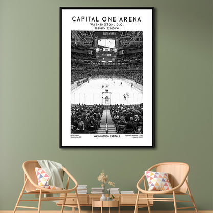 Capital One Arena Stadium Black And White, Iconic Washington Capitals Ice Hockey, Framed Canvas Prints Wall Art