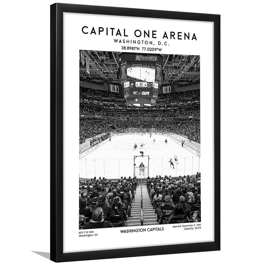 Capital One Arena Stadium Black And White, Iconic Washington Capitals Ice Hockey, Framed Art Prints Wall Decor