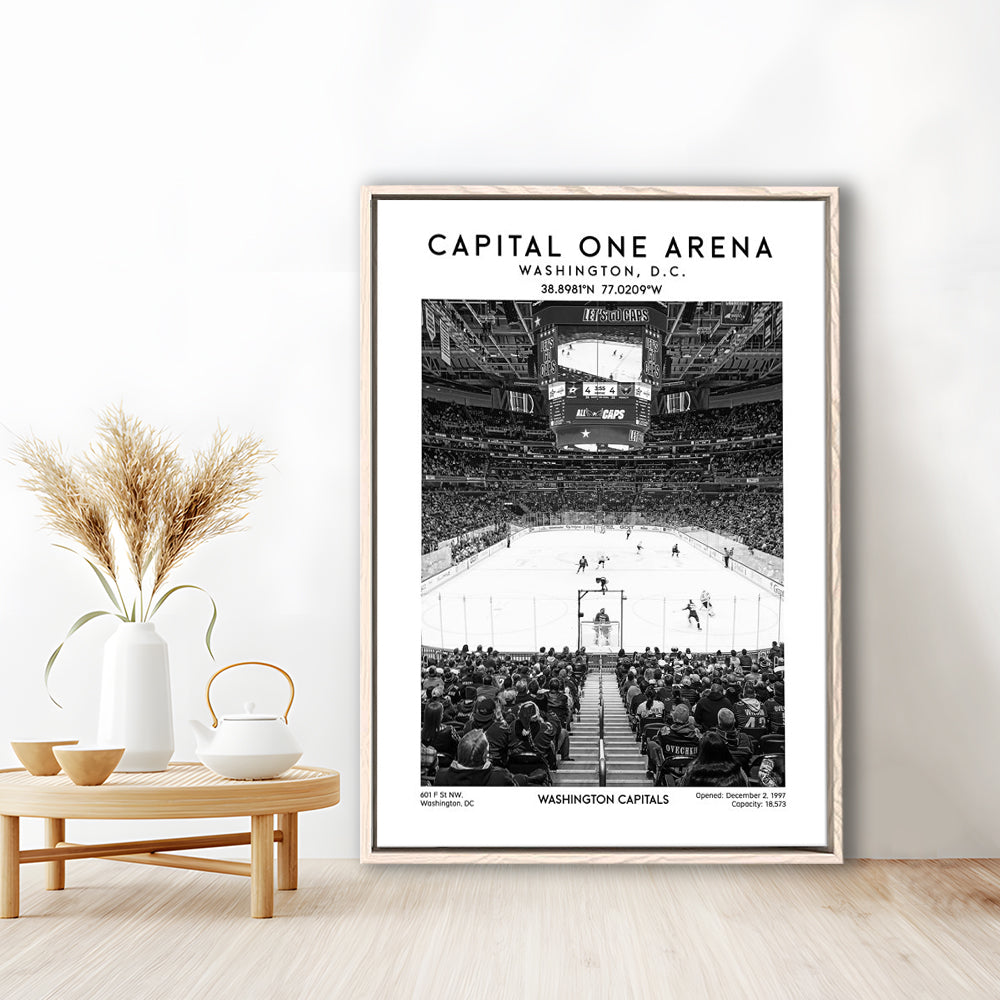 Capital One Arena Stadium Black And White, Iconic Washington Capitals Ice Hockey, Framed Canvas Prints Wall Art