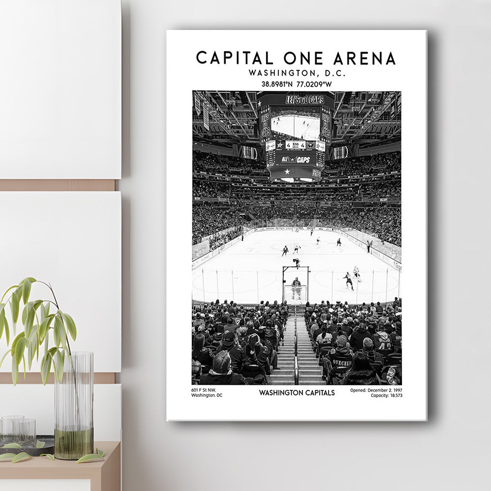 Capital One Arena Stadium Black And White, Iconic Washington Capitals Ice Hockey, Canvas Prints Wall Art, Man Cave Decor