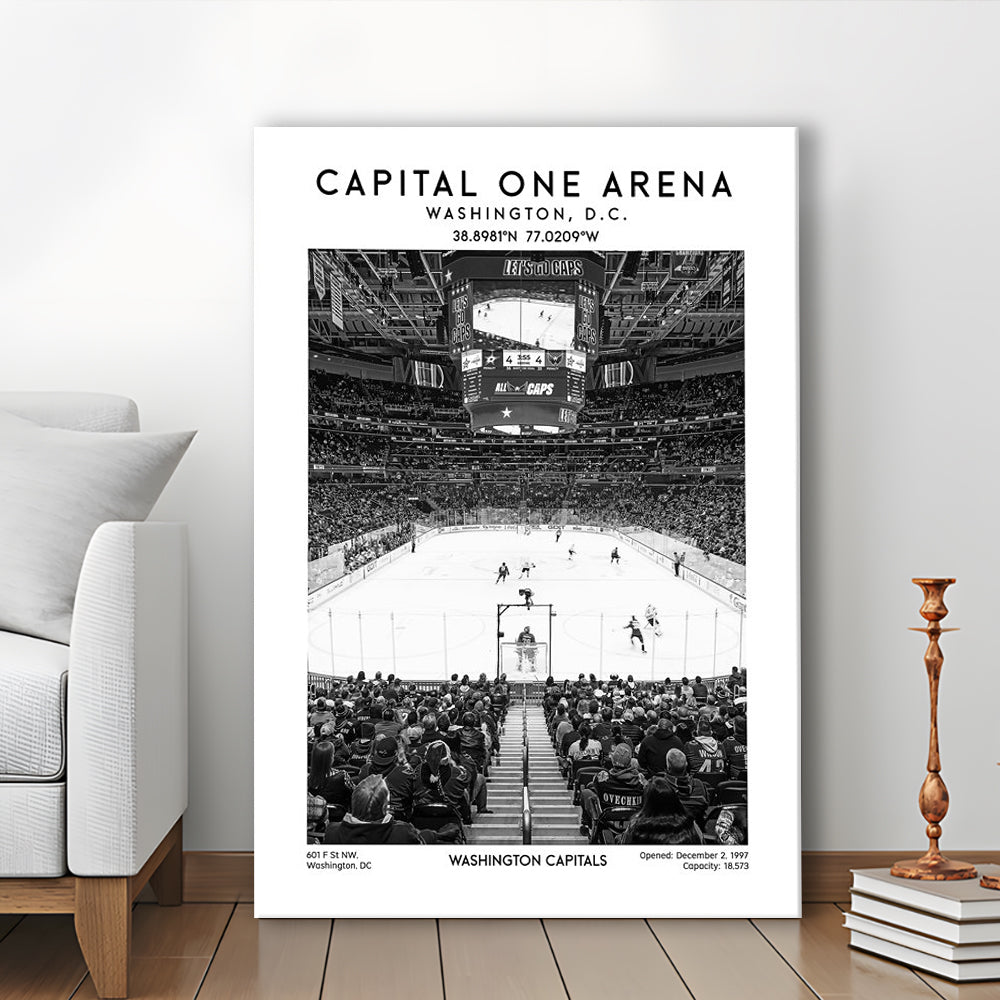 Capital One Arena Stadium Black And White, Iconic Washington Capitals Ice Hockey, Canvas Prints Wall Art, Man Cave Decor