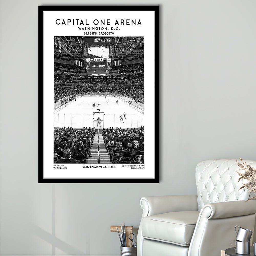 Capital One Arena Stadium Black And White, Iconic Washington Capitals Ice Hockey, Framed Art Prints Wall Decor