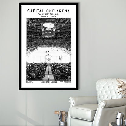 Capital One Arena Stadium Black And White, Iconic Washington Capitals Ice Hockey, Framed Art Prints Wall Decor