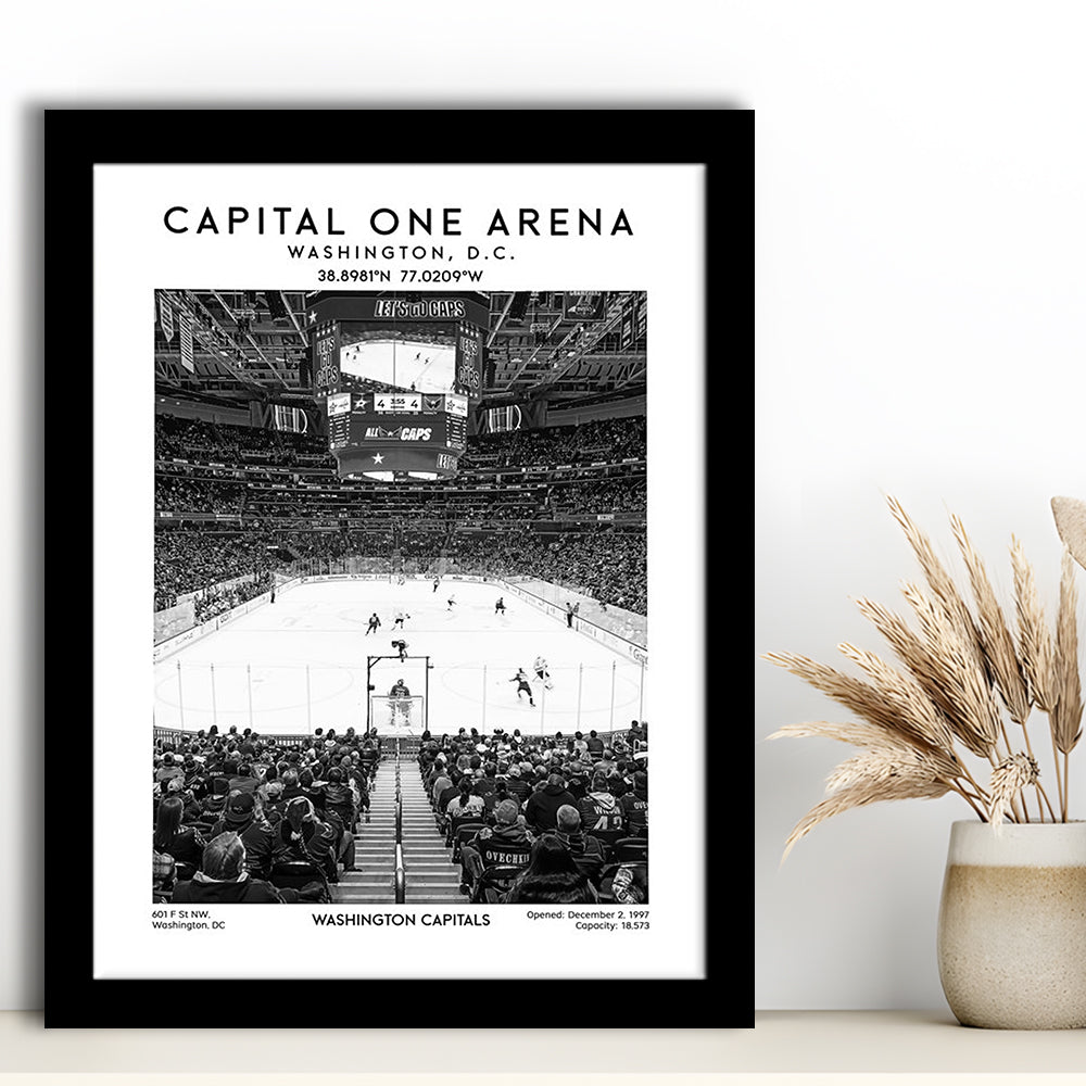 Capital One Arena Stadium Black And White, Iconic Washington Capitals Ice Hockey, Framed Art Prints Wall Decor