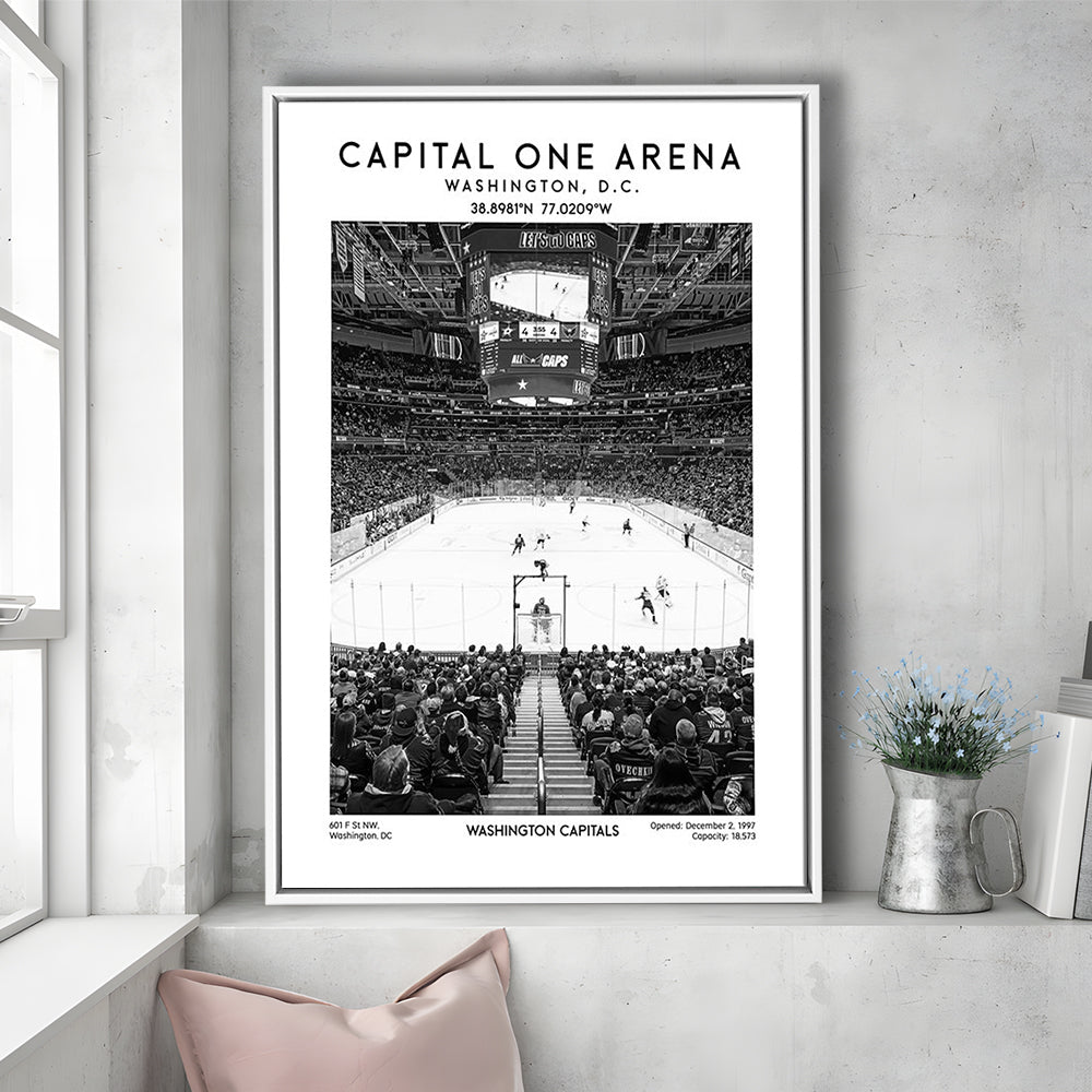Capital One Arena Stadium Black And White, Iconic Washington Capitals Ice Hockey, Framed Canvas Prints Wall Art