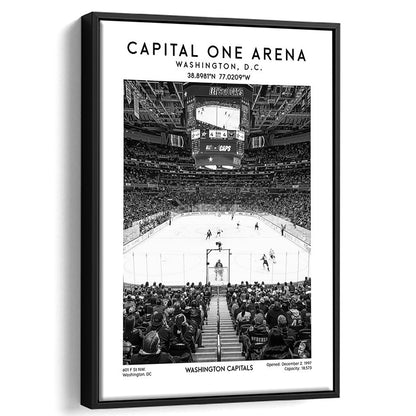 Capital One Arena Stadium Black And White, Iconic Washington Capitals Ice Hockey, Framed Canvas Prints Wall Art