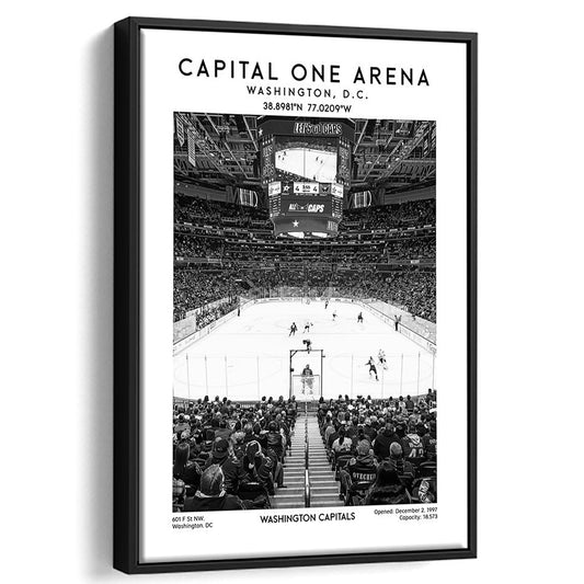 Capital One Arena Stadium Black And White, Iconic Washington Capitals Ice Hockey, Framed Canvas Prints Wall Art