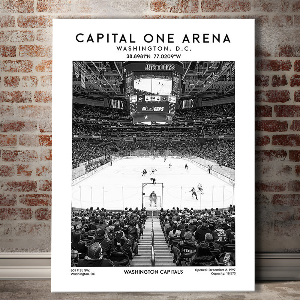 Capital One Arena Stadium Black And White, Iconic Washington Capitals Ice Hockey, Canvas Prints Wall Art, Man Cave Decor