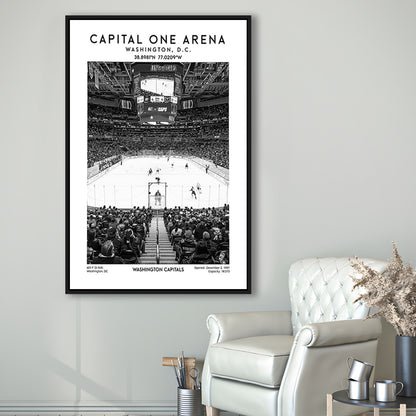 Capital One Arena Stadium Black And White, Iconic Washington Capitals Ice Hockey, Framed Canvas Prints Wall Art