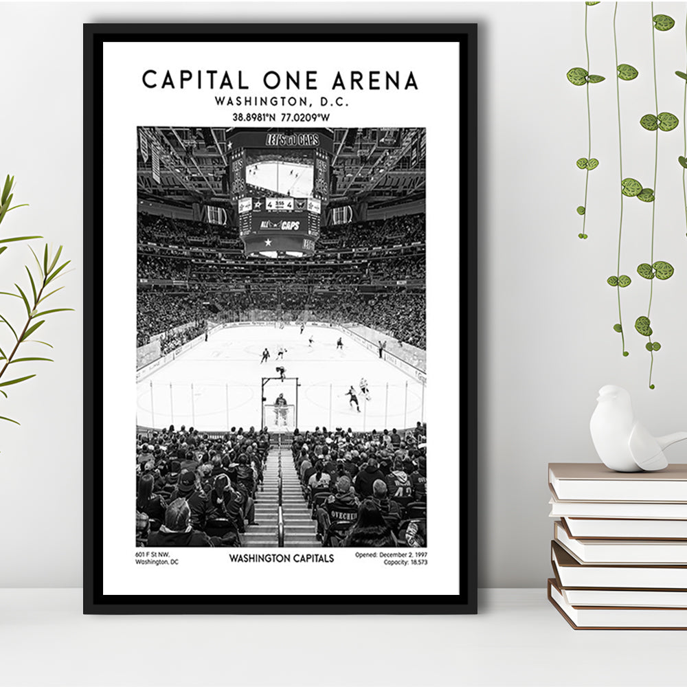 Capital One Arena Stadium Black And White, Iconic Washington Capitals Ice Hockey, Framed Canvas Prints Wall Art