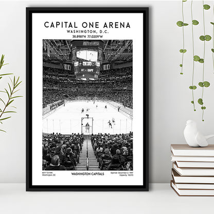 Capital One Arena Stadium Black And White, Iconic Washington Capitals Ice Hockey, Framed Canvas Prints Wall Art