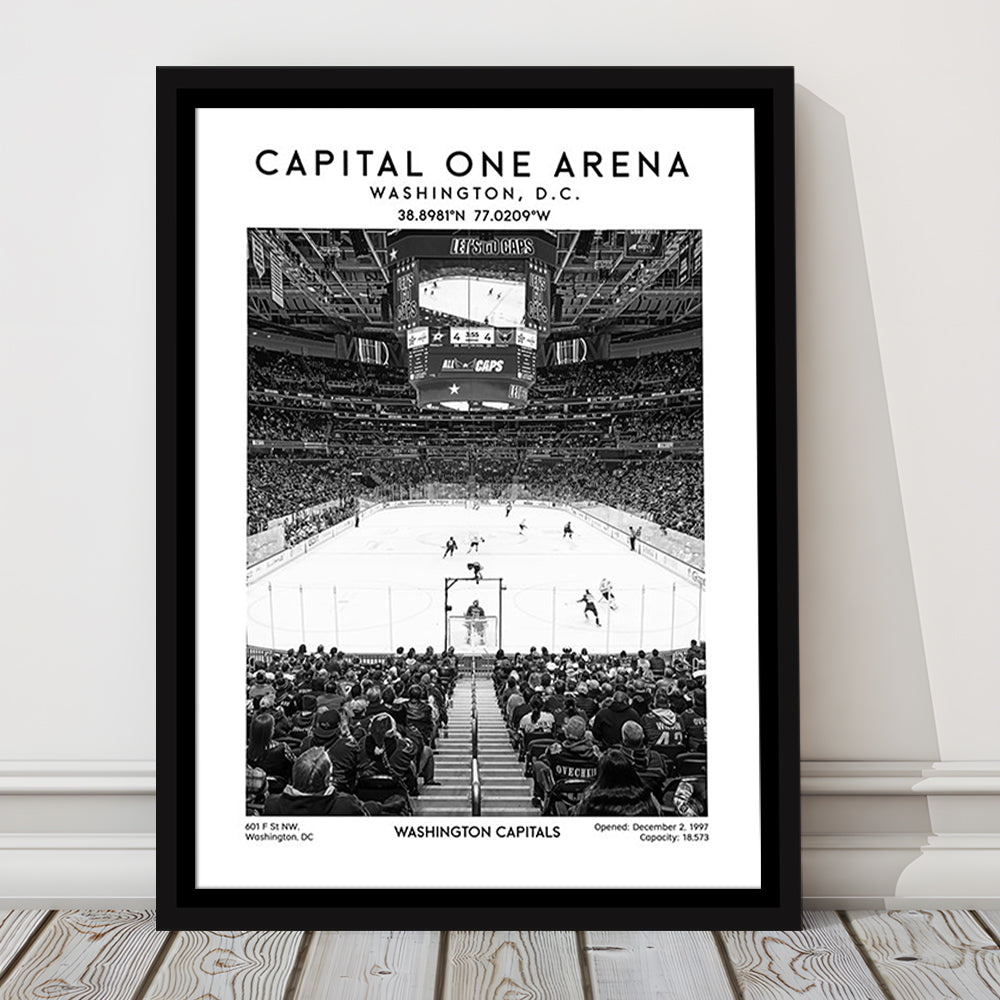 Capital One Arena Stadium Black And White, Iconic Washington Capitals Ice Hockey, Framed Canvas Prints Wall Art