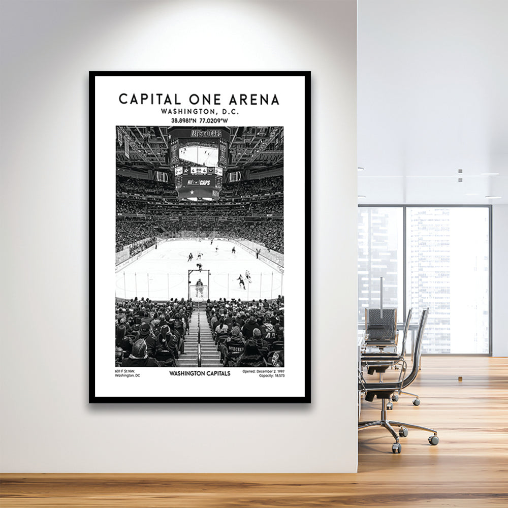 Capital One Arena Stadium Black And White, Iconic Washington Capitals Ice Hockey, Framed Art Prints Wall Decor
