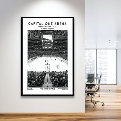 Capital One Arena Stadium Black And White, Iconic Washington Capitals Ice Hockey, Framed Art Prints Wall Decor
