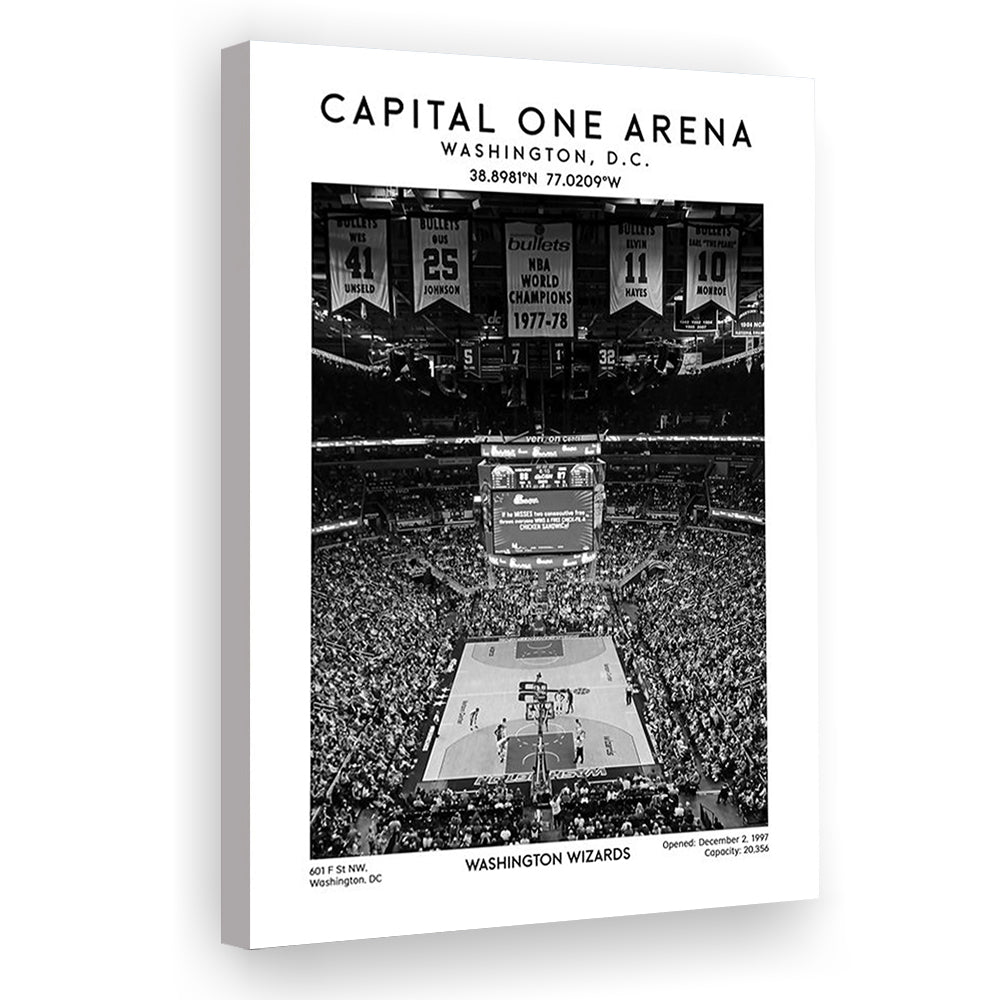 Capital One Arena Stadium Black And White, Iconic Washington Wizards Basketball Print, Canvas Prints Wall Art, Man Cave Decor
