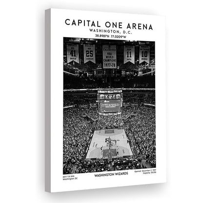 Capital One Arena Stadium Black And White, Iconic Washington Wizards Basketball Print, Canvas Prints Wall Art, Man Cave Decor