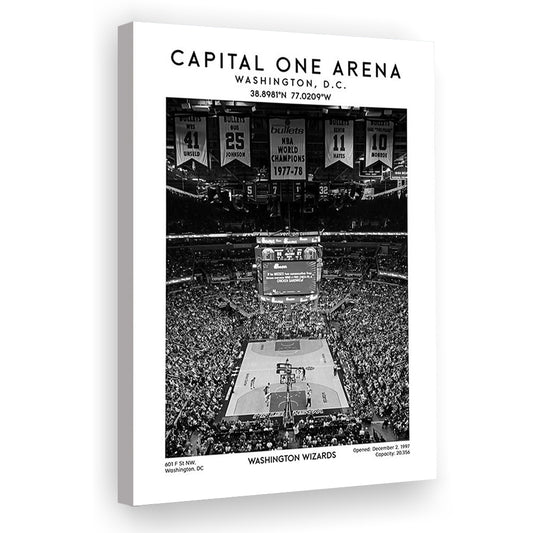 Capital One Arena Stadium Black And White, Iconic Washington Wizards Basketball Print, Canvas Prints Wall Art, Man Cave Decor