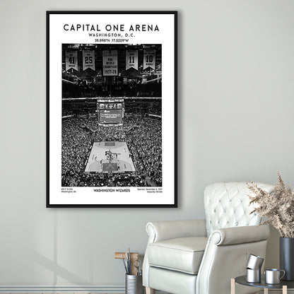 Capital One Arena Stadium Black And White, Iconic Washington Wizards Basketball Print, Framed Canvas Prints Wall Art
