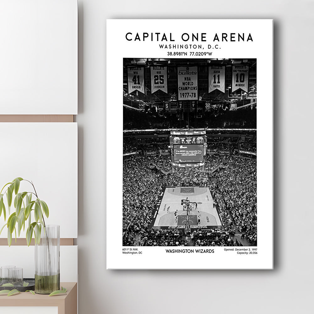 Capital One Arena Stadium Black And White, Iconic Washington Wizards Basketball Print, Canvas Prints Wall Art, Man Cave Decor