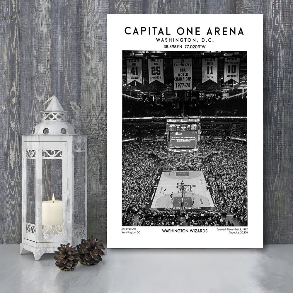 Capital One Arena Stadium Black And White, Iconic Washington Wizards Basketball Print, Canvas Prints Wall Art, Man Cave Decor