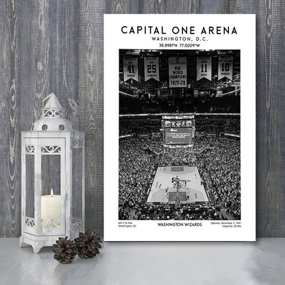 Capital One Arena Stadium Black And White, Iconic Washington Wizards Basketball Print, Canvas Prints Wall Art, Man Cave Decor
