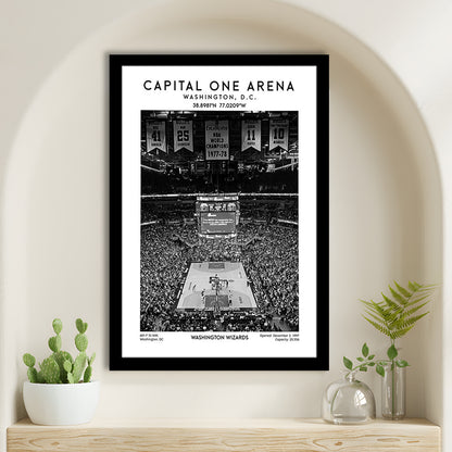 Capital One Arena Stadium Black And White, Iconic Washington Wizards Basketball Print, Framed Art Prints Wall Decor