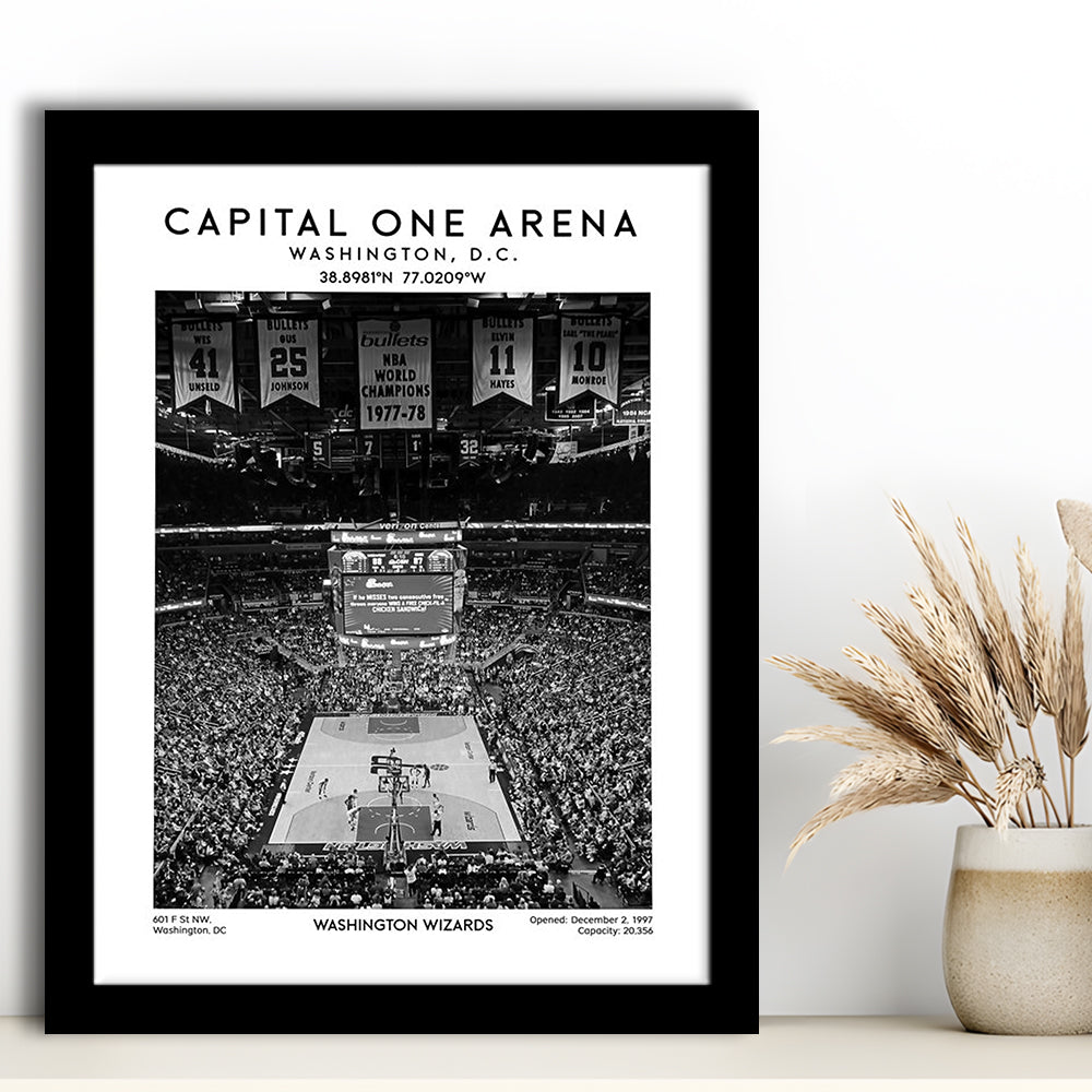 Capital One Arena Stadium Black And White, Iconic Washington Wizards Basketball Print, Framed Art Prints Wall Decor