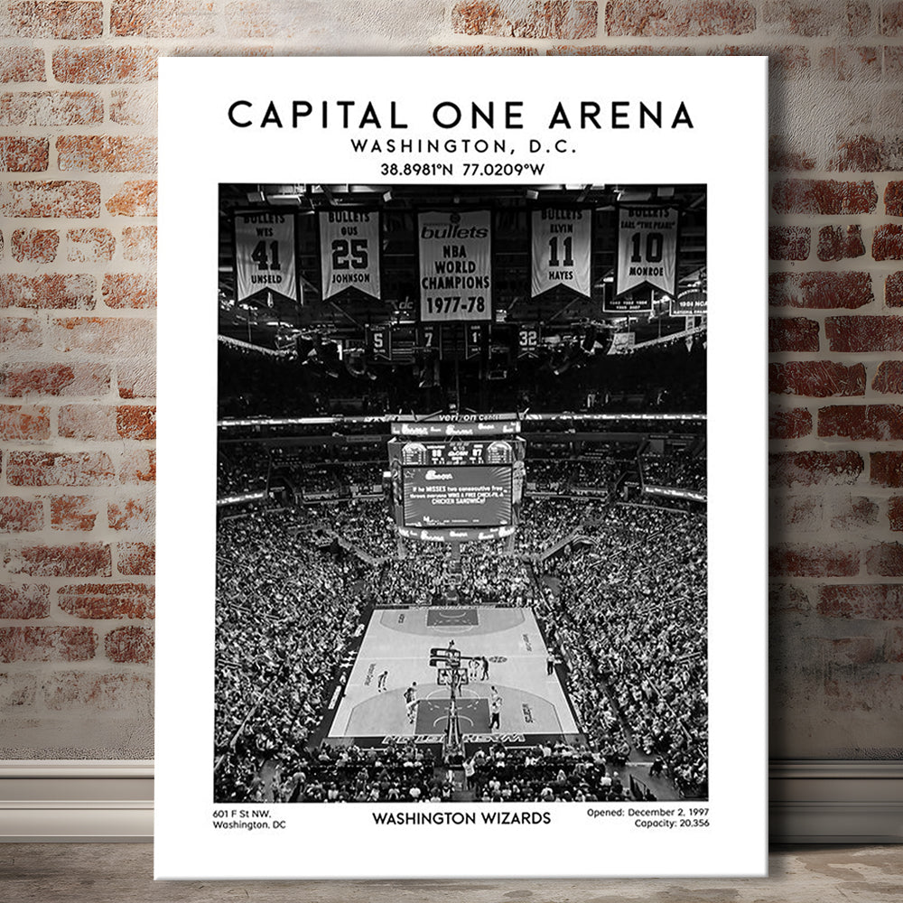 Capital One Arena Stadium Black And White, Iconic Washington Wizards Basketball Print, Canvas Prints Wall Art, Man Cave Decor