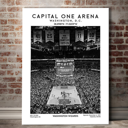Capital One Arena Stadium Black And White, Iconic Washington Wizards Basketball Print, Canvas Prints Wall Art, Man Cave Decor