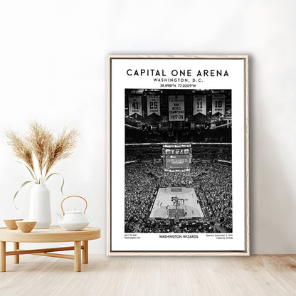Capital One Arena Stadium Black And White, Iconic Washington Wizards Basketball Print, Framed Canvas Prints Wall Art
