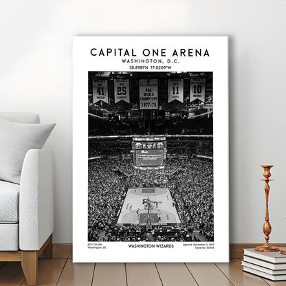 Capital One Arena Stadium Black And White, Iconic Washington Wizards Basketball Print, Canvas Prints Wall Art, Man Cave Decor