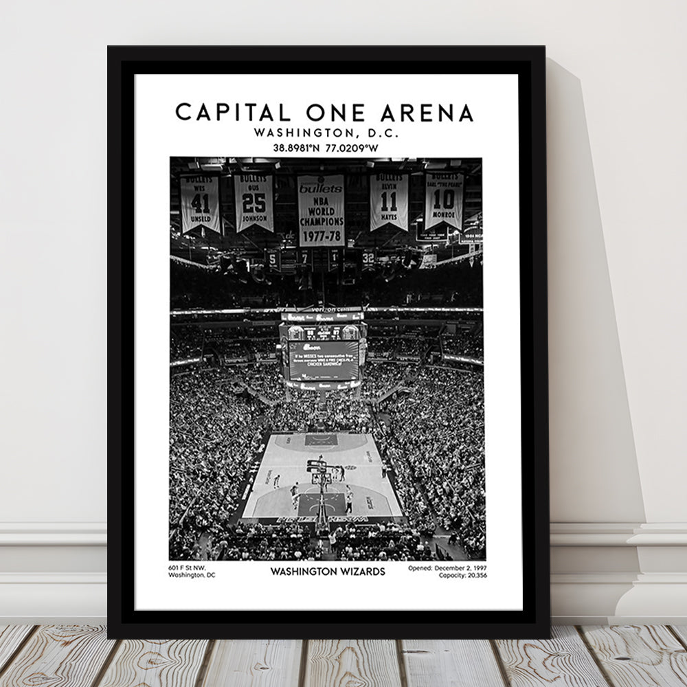 Capital One Arena Stadium Black And White, Iconic Washington Wizards Basketball Print, Framed Canvas Prints Wall Art