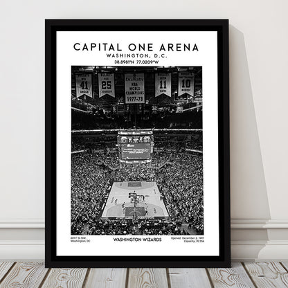 Capital One Arena Stadium Black And White, Iconic Washington Wizards Basketball Print, Framed Canvas Prints Wall Art