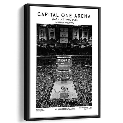 Capital One Arena Stadium Black And White, Iconic Washington Wizards Basketball Print, Framed Canvas Prints Wall Art
