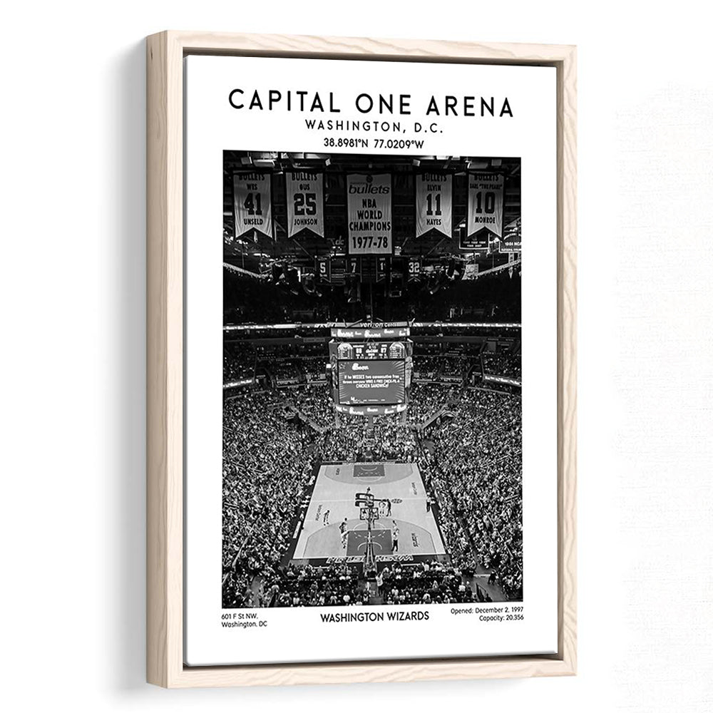 Capital One Arena Stadium Black And White, Iconic Washington Wizards Basketball Print, Framed Canvas Prints Wall Art