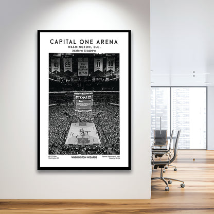 Capital One Arena Stadium Black And White, Iconic Washington Wizards Basketball Print, Framed Art Prints Wall Decor
